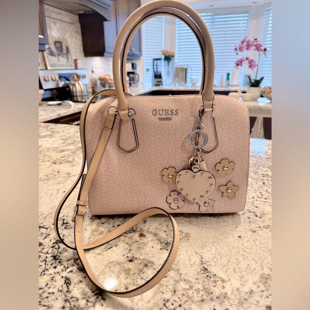 Guess Cream Crossbody Bag with Floral Appliqués